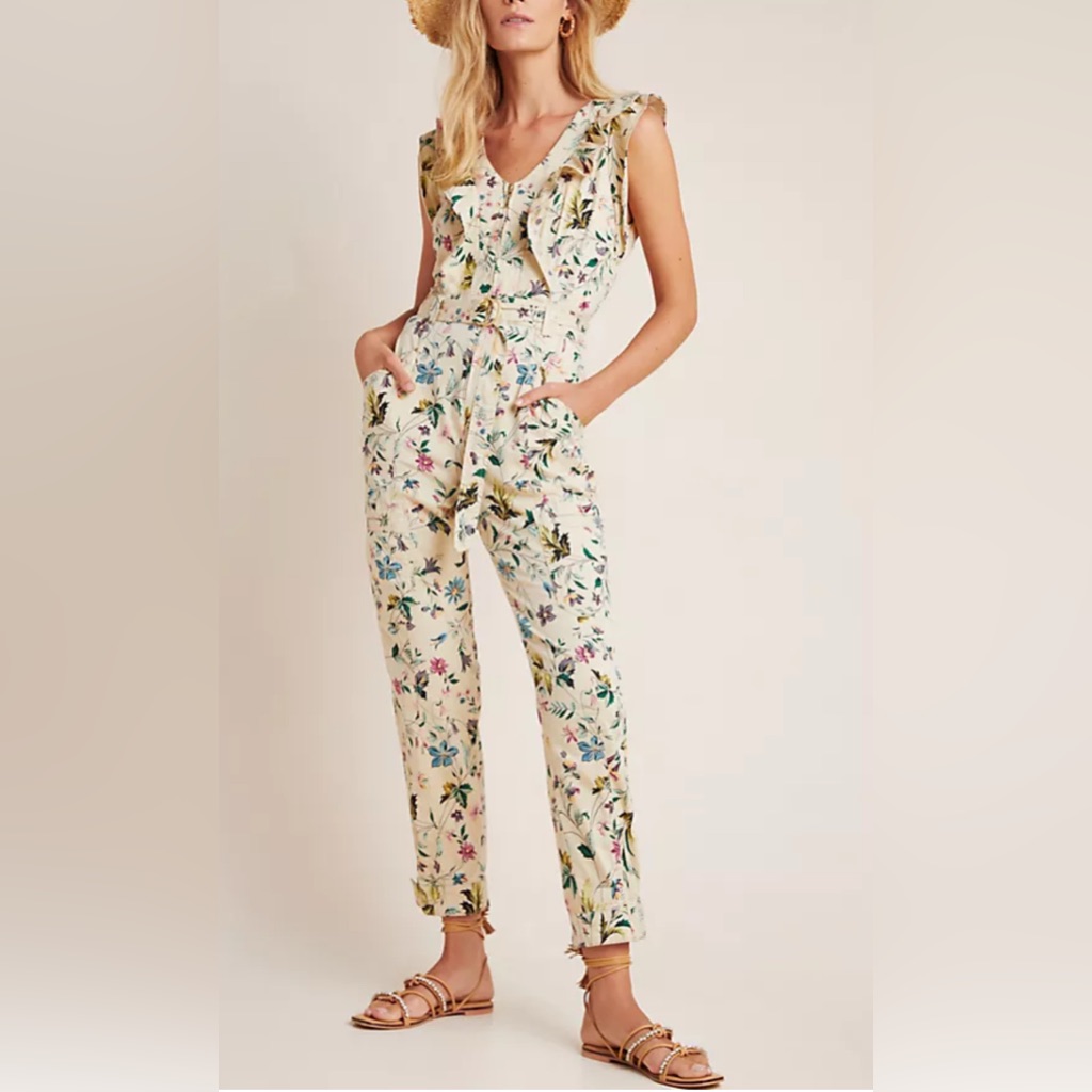 Anthropologie Violet Ruffled Utility Jumpsuit Size 6